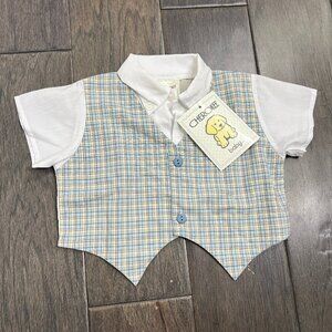 NWT Cherokee Baby Gentleman Plaid Vest & Shirt Set 6-12M Blue Yellow